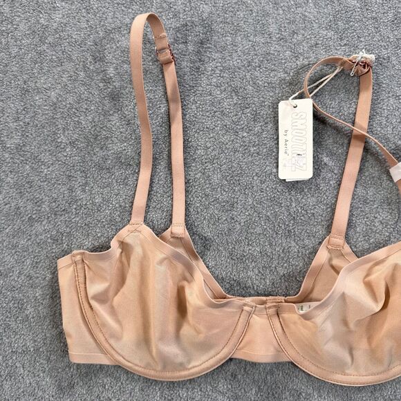 Aerie Smoothez Beige Mesh Balconette Bra 34C Unlined Wired Adjustable Strap New - Picture 4 of 8